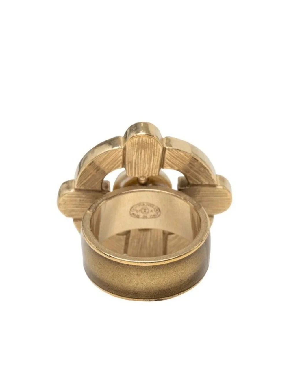 Chanel 07A CC Logo Ring Gold Brown Plated Faux Pearl